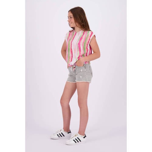 Raizzed T-shirt Helsa roze wit groen Meisjes Viscose Ronde hals Meerkleurig 128