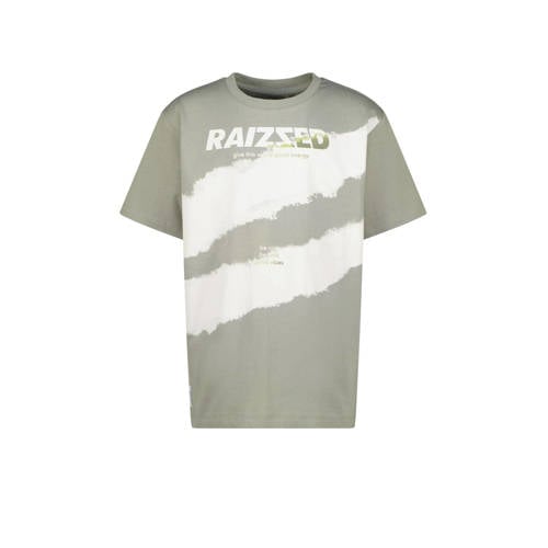 Raizzed T-shirt Hush met printopdruk grijsgroen/wit Jongens Katoen Ronde hals