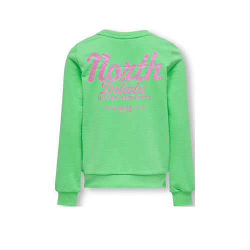 Only KIDS GIRL sweater KOGSOPHIE met backprint groen roze Backprint 110 116