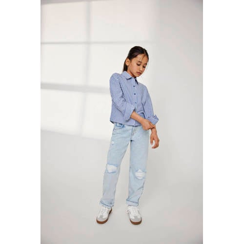 Only KIDS GIRL loose fit jeans KOGDAD met slijtage light blue denim Blauw 128