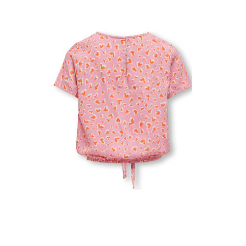 Only KIDS GIRL blouse KOGPALMA met all over print lichtroze oranje wit Meisjes Polyester Ronde hals 128