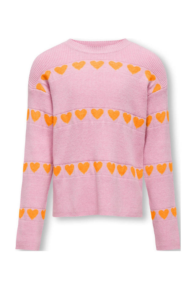 KIDS ONLY GIRL gebreide trui KOGDANA met hartjes lichtroze/oranje