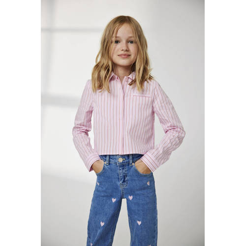 Only KIDS GIRL gestreepte blouse KOGHOLLY roze wit Meisjes Katoen Klassieke kraag 128