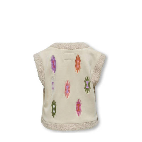 Only KIDS GIRL gilet KOGFRIDA met all over print en borduursels ecru roze groen Meisjes Polyester V-hals 128