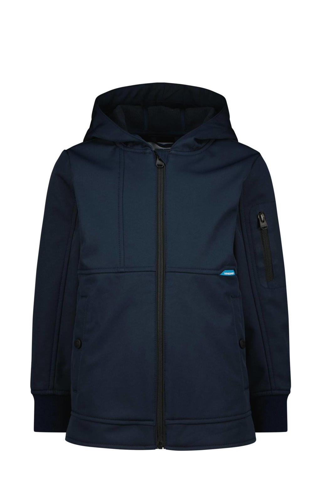 Blauwe jongens Vingino zomerjas Teyl van polyester met effen, lange mouwen, capuchon, ritssluiting en geribde boorden
