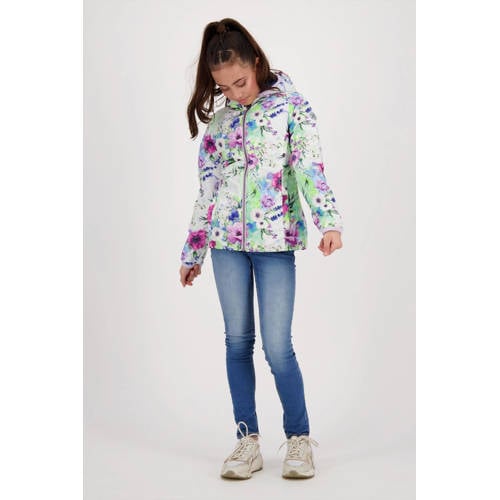 VINGINO gebloemde reversible zomerjas Tijnja donkerblauw multicolor Meisjes Polyester Capuchon 116