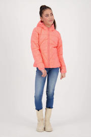 thumbnail: Koraalrode meisjes Vingino gewatteerde zomerjas Tamar van polyester met effen, lange mouwen, capuchon en ritssluiting