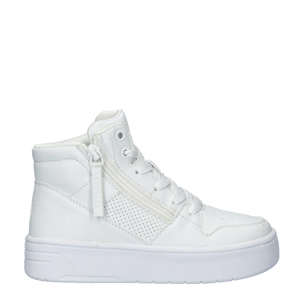 Witte meisjes Skechers Court High imitatieleer met plateauzool, rits- en vetersluiting en effen