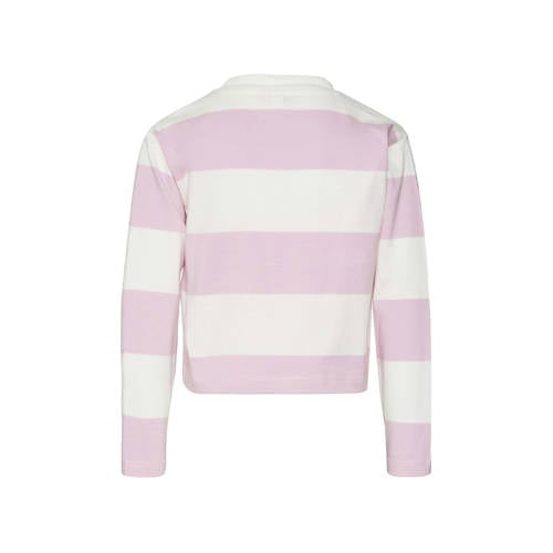 VERO MODA GIRL gestreepte crop top VMONELLA roze wit Meisjes Katoen Ronde hals 122 128