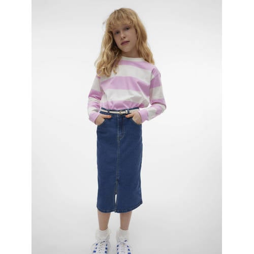 VERO MODA GIRL gestreepte crop top VMONELLA roze wit Meisjes Katoen Ronde hals 122 128