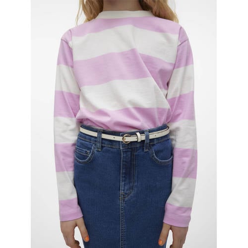 VERO MODA GIRL gestreepte crop top VMONELLA roze wit Meisjes Katoen Ronde hals 122 128
