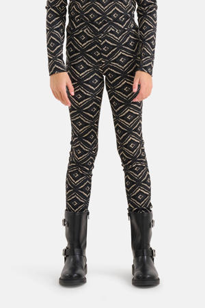 legging met all over print zwart/ecru