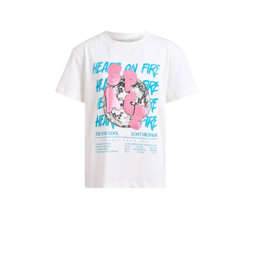 Shoeby T-shirt met printopdruk wit/roze/blauw Meisjes Katoen Ronde hals