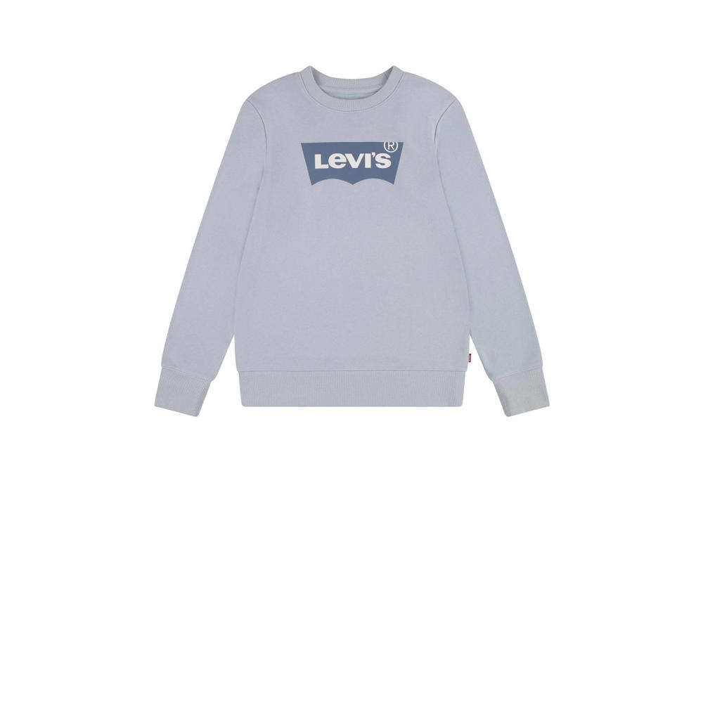 Blauwe jongens Levi's Kids sweater met logo dessin, lange mouwen en ronde hals