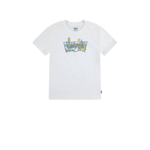 Levi's Kids T-shirt met logo wit/groen Jongens Biologisch katoen Ronde hals