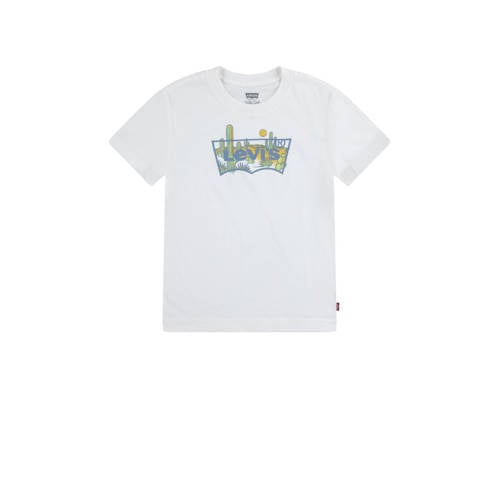 Levi's Kids T-shirt met logo wit/groen Jongens Biologisch katoen Ronde hals