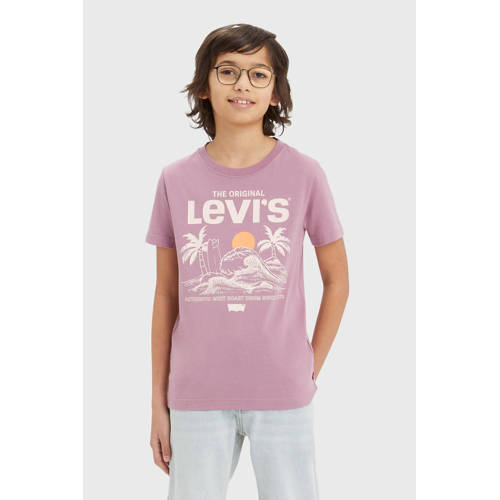 Levis Levi's Kids T-shirt met printopdruk paars Jongens Katoen Ronde hals Printopdruk 116