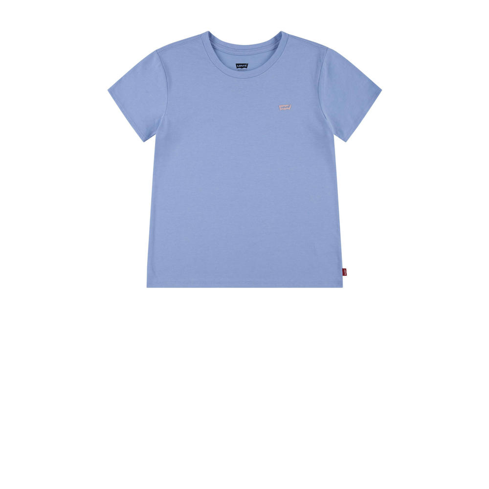 Blauwe meisjes Levi's Kids T-shirt van katoen met effen, korte mouwen en ronde hals