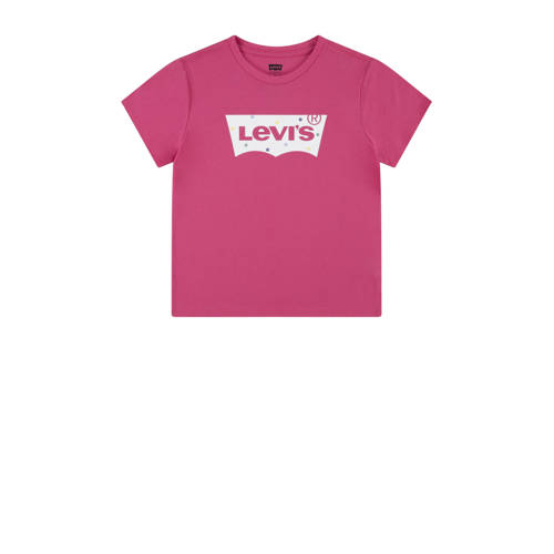 Levi's Kids T-shirt BATWING met logo fuchsia Roze Meisjes Biologisch katoen Ronde hals