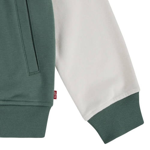 Levis Levi's Kids baseballjack met backprint olijfgroen wit Jas Jongens Sweat Opstaande kraag 140