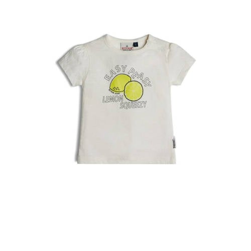 Retour Mini T-shirt Tatum met printopdruk ecru/geel Meisjes Katoen Ronde hals - 104