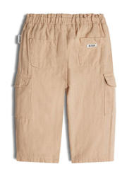 thumbnail: Zandkleurige meisjes Retour Mini high waist loose fit cargobroek Lindy van katoen met elastische tailleband en effen