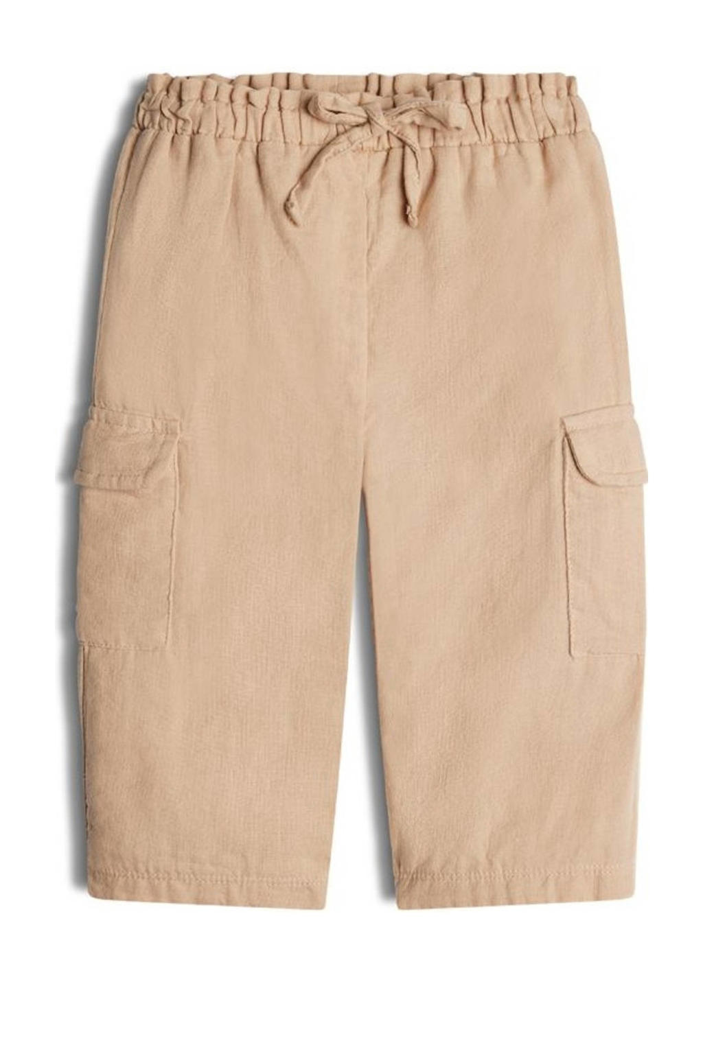 Zandkleurige meisjes Retour Mini high waist loose fit cargobroek Lindy van katoen met elastische tailleband en effen