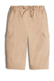 thumbnail: Zandkleurige meisjes Retour Mini high waist loose fit cargobroek Lindy van katoen met elastische tailleband en effen