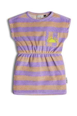 gestreepte badstof jurk Vianne lila/zand