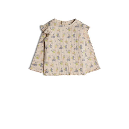 Retour Mini gebloemde ribgebreide longsleeve Terry beige/lila/groen Meisjes Stretchkatoen Ronde hals