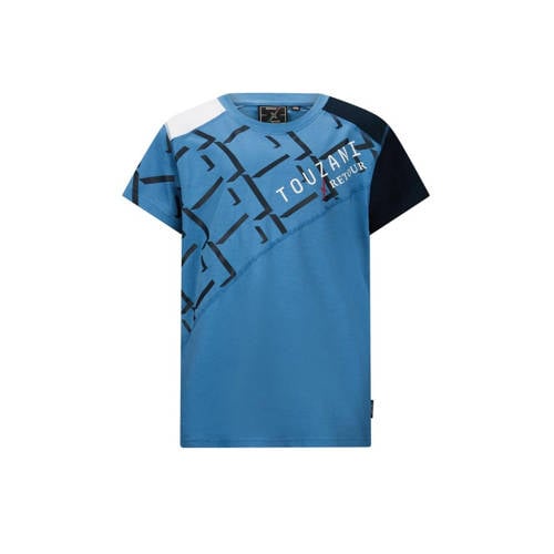 Retour X Touzani T-shirt Goal met printopdruk blauw/donkerblauw Jongens Katoen Ronde hals