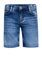 thumbnail: Medium blue denim jongens Retour Jeans short Reven Indigo van stretchdenim met rits- en knoopsluiting en effen