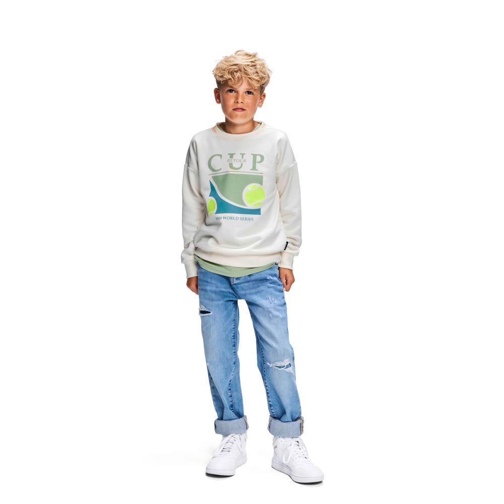 Light blue denim jongens Retour Jeans loose fit jeans Landon Vintage van stretchdenim met rits- en knoopsluiting en effen