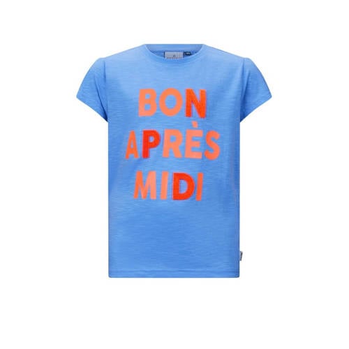 Retour Jeans T-shirt Starr met tekst blauw/oranje Meisjes Katoen Ronde hals