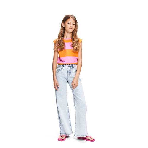 Retour Jeans gestreept T-shirt Lia roze oranje Meisjes Biologisch katoen Ronde hals 116