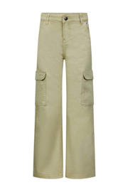 thumbnail: Groene meisjes Retour Jeans loose fit cargobroek Torry van stretchkatoen met rits- en knoopsluiting en effen