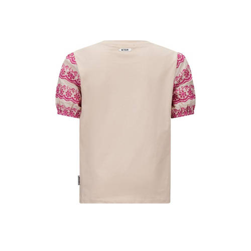 Retour Jeans top Xena met all over print beige roze T-shirt Meisjes Katoen Ronde hals 122 128