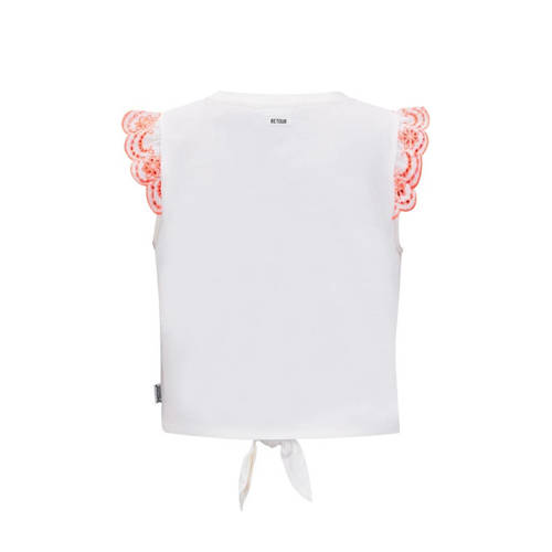 Retour Jeans T-shirt Mila met printopdruk wit oranje Meisjes Katoen Ronde hals 116