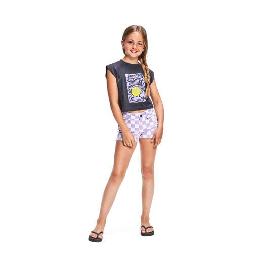 Retour Jeans denim short Kylie met all over print paars offwhite Korte broek Meisjes Stretchdenim 116