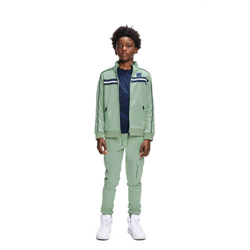 Retour Jeans sweatvest Paul met contrastbies lichtgroen zwart Jongens Polyester Opstaande kraag 134 140