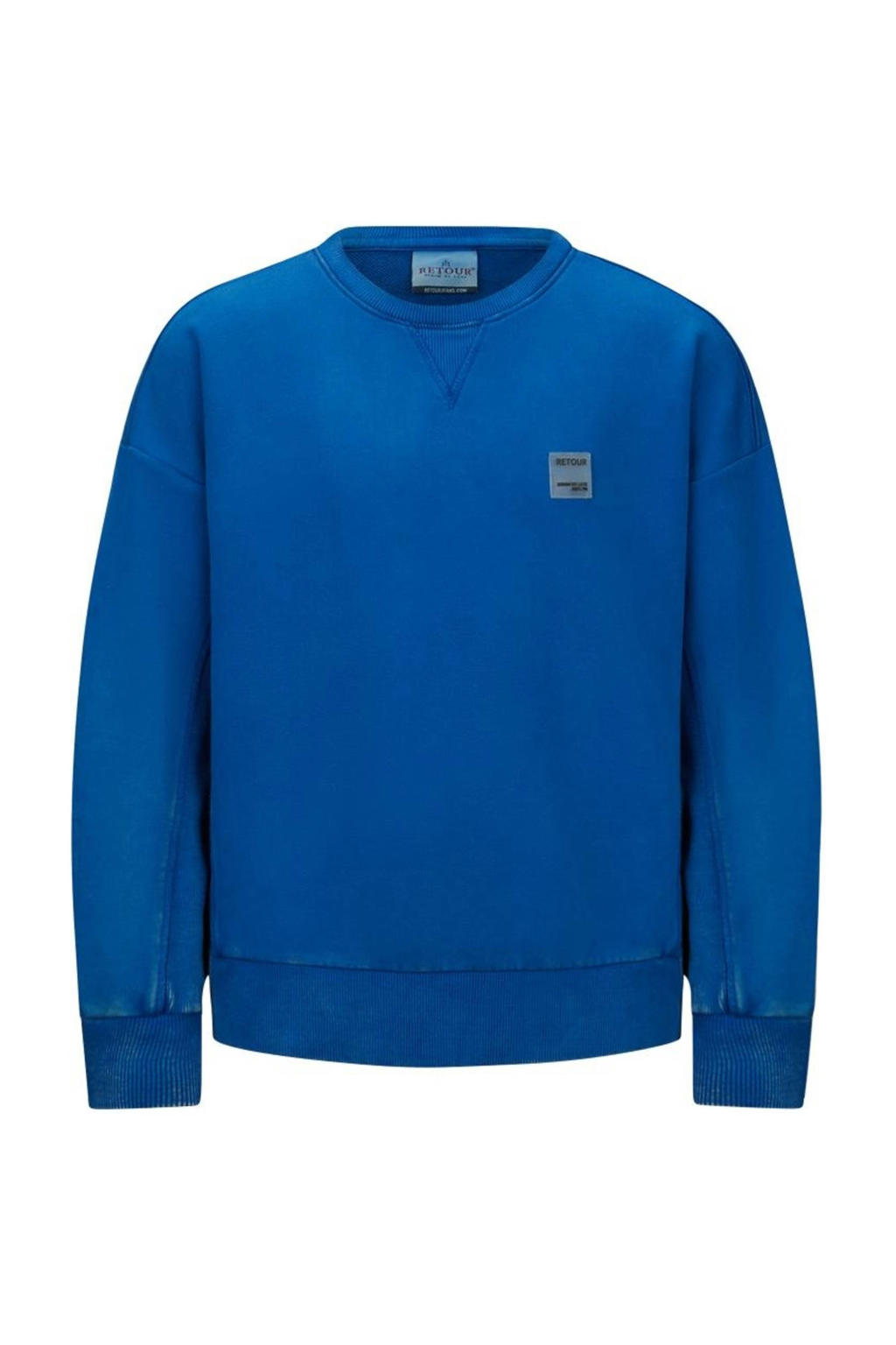 Blauwe jongens Retour Jeans sweater Andrew met backprint, lange mouwen, ronde hals en geribde boorden