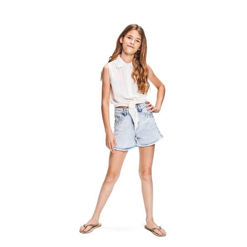 Retour Jeans denim short Amelie bleached blue denim Korte broek Blauw Meisjes Stretchdenim 116