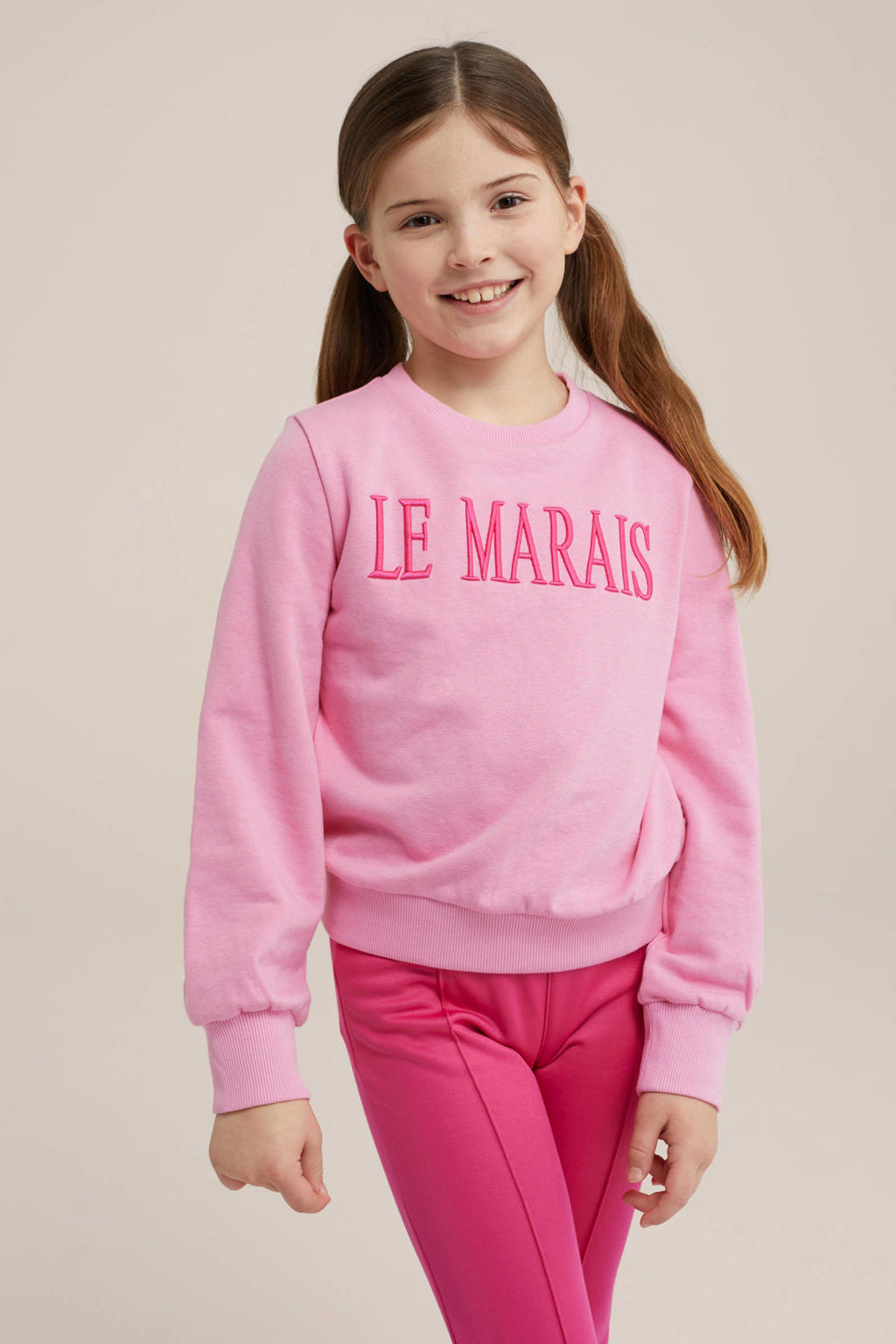 WE Fashion sweater met tekst roze/rood