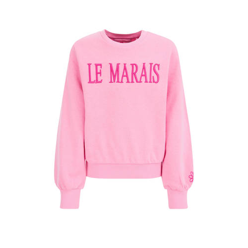 WE Fashion sweater met tekst roze/rood Tekst