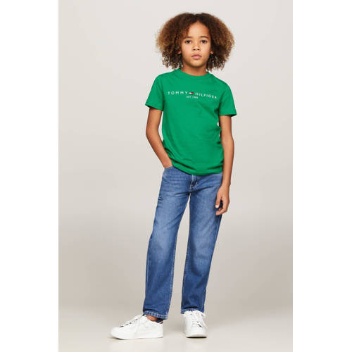 Tommy Hilfiger T-shirt met logo groen Jongens Meisjes Katoen Ronde hals 98