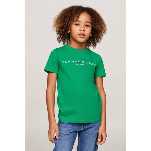 Tommy Hilfiger T-shirt met logo groen Jongens Meisjes Katoen Ronde hals 98