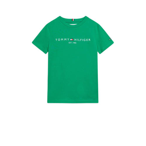 Tommy Hilfiger T-shirt met logo groen Jongens/Meisjes Katoen Ronde hals