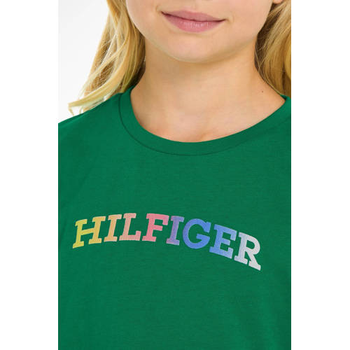 Tommy Hilfiger T-shirt met tekst groen Meisjes Katoen Ronde hals Tekst 104