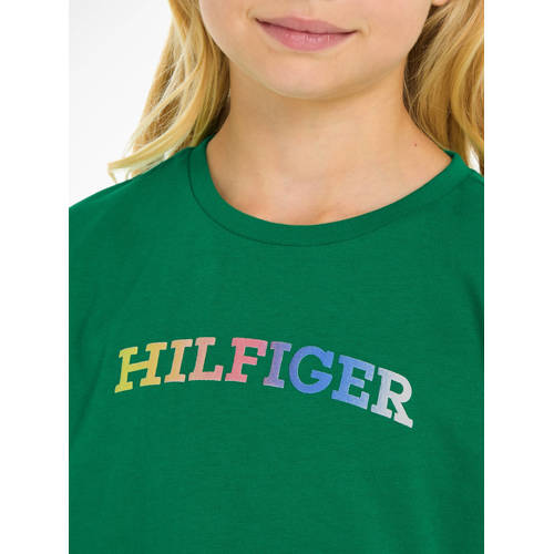 Tommy Hilfiger T-shirt met tekst groen Meisjes Katoen Ronde hals Tekst 104