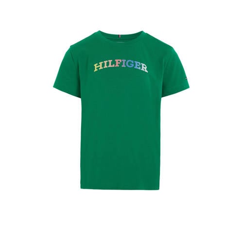 Tommy Hilfiger T-shirt met tekst groen Meisjes Katoen Ronde hals Tekst
